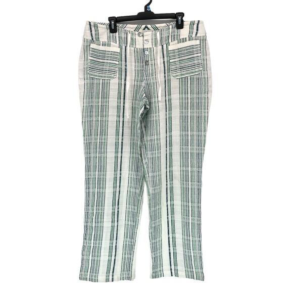Sundance Pants Size Large Gigi Relaxed Wide Leg Striped Cotton Drawstring Green - Picture 1 of 9